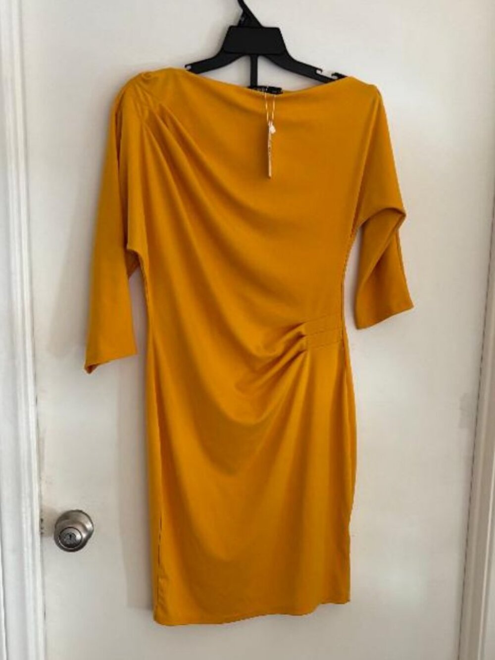 CBR Exclusive Selection Sunburst Orange Ruched Sheath Dress 3/4 Sleeve XL NWT